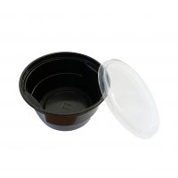 Bol supa negru din plastic cu capac transparent