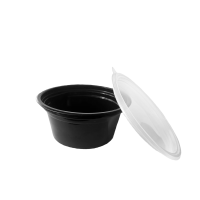 Bol supa negru din plastic cu capac transparent